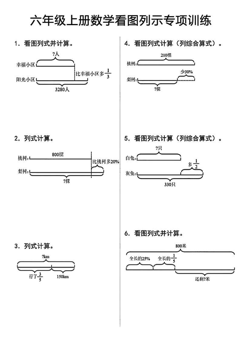 六上数学看图列式